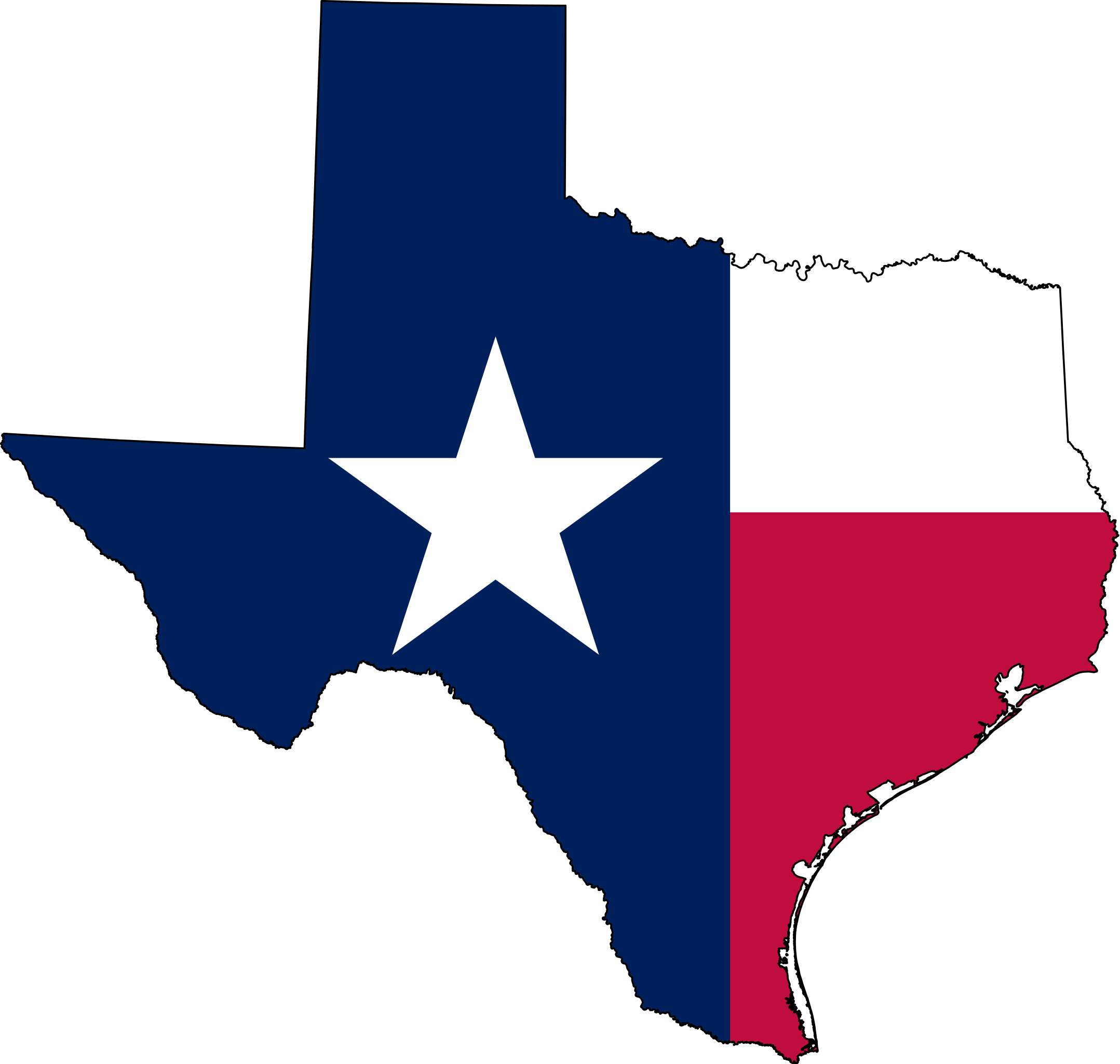 Texas shape filled in with state flag