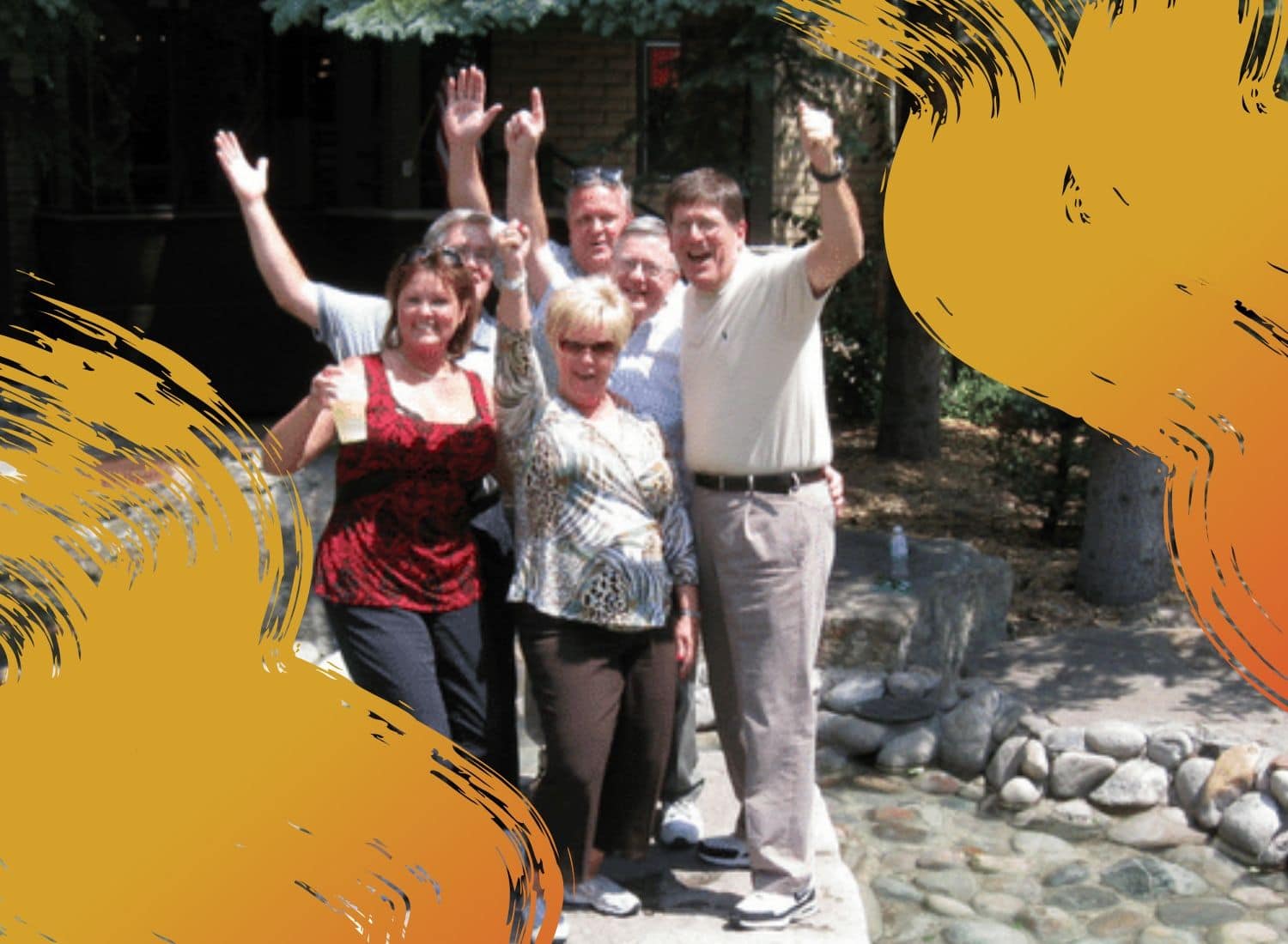 A team of employees enjoy an outdoor Camaraderie Quest Scanverger Hunt.
