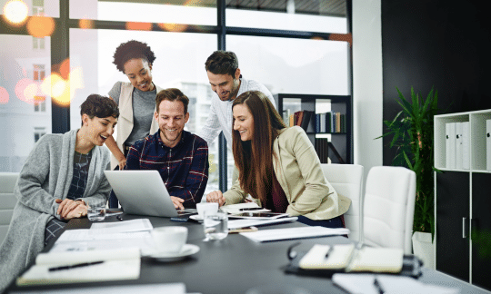 Team learning a new skill by watching another team member